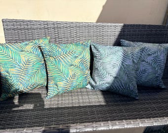 Housses de coussin de jardin d'extérieur à imprimé tropical 17 po. 2 couleurs, gris et ocre