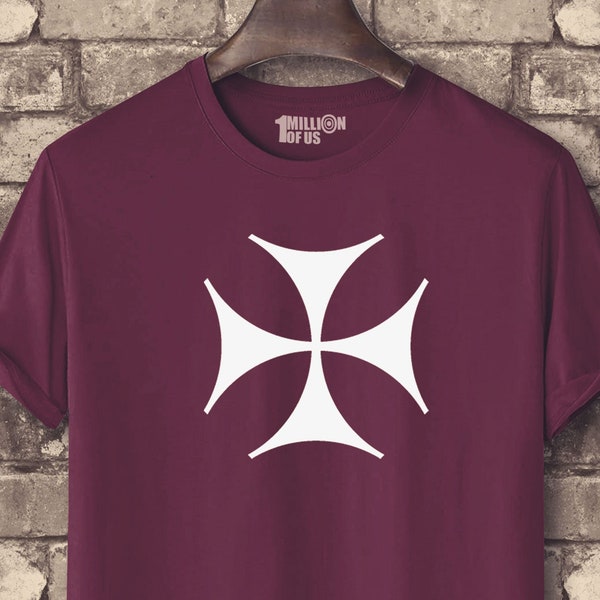 T-shirt pour homme ou femme avec symbole de la croix des Templiers, tailles S-3XL ou 6-18