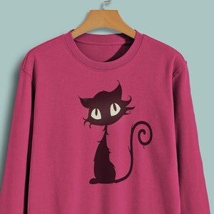 Herren/Damen Unisex Glow in the Dark Eyes Witches Cat Halloween Sweatshirt Größen XS-XXL