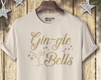 Mens Or Ladies &#39;GINgle Bells&#39; Christmas T-Shirt sizes XS-XXL or UK 6 -18