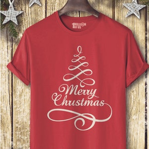 Mens Or Ladies &#39;Merry Christmas Tree&#39; Christmas T-Shirt sizes XS-XXL or UK 6 -18
