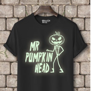 Mens or Ladies Glow In the Dark Mr Pumpkinhead! Halloween T-Shirt sizes S-XXL or 6-18