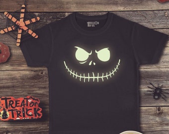 Kids Glow In the Dark Pumpkin Jack Halloween T-shirt for Ages 3 -13