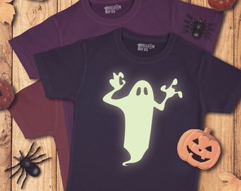 Kids Glow In the Dark Ghost Halloween T-shirt for Ages 3 -13