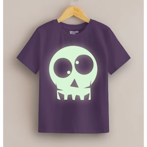 Kids Glow In the Dark Skull Halloween T-shirt for Ages 3 -13