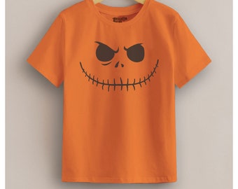Kids Pumpkin Jack Face Halloween T-shirt for Ages 3 - 13 years