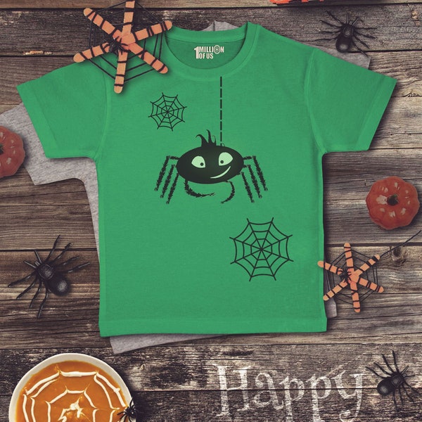 T-shirt d'Halloween avec araignées phosphorescentes pour enfants (de 3 à 13 ans)