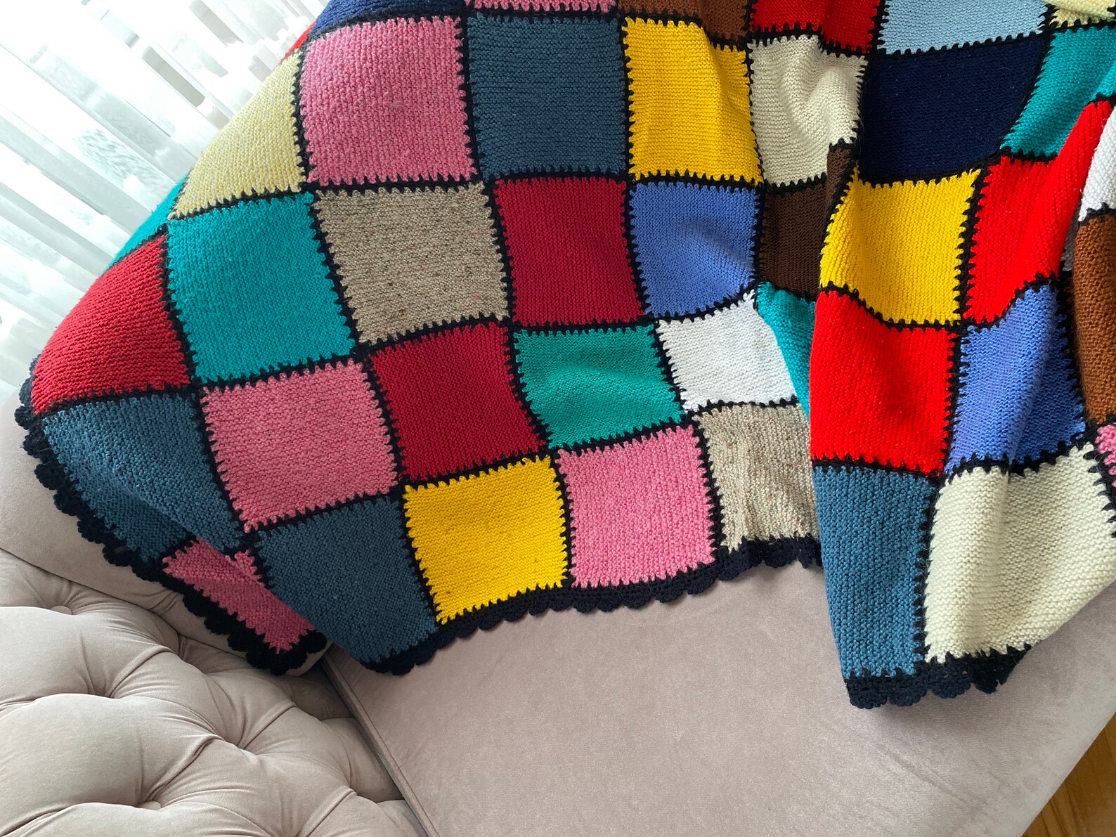 Fully handmade wool afghan style patchwork blanket. Etsy