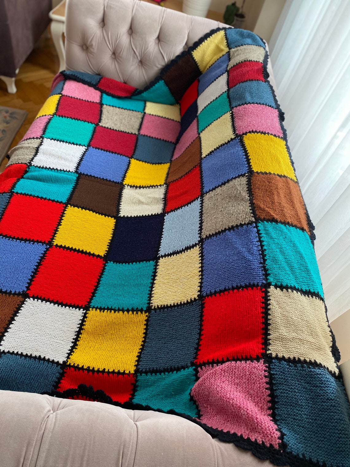 Fully handmade wool afghan style patchwork blanket. Etsy