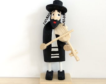 Jewish Musician with Violinn / Jew Handmade of wood / Jew figurine violinist