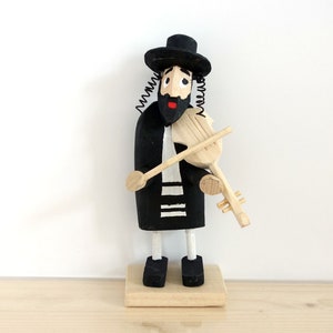 Musicien juif avec violon / Juif fait à la main en bois / Violoniste figurine juive