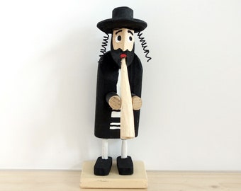 Jewish Musician with Flute / Jew Handmade of wood / Jew figurine