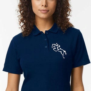 Equestrian Polo Shirt: Horse Rider Print, Ladies Cotton Top
