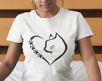 Cat Lover T-shirt Heart Paw Print Pet Lovers Animal Kitten Mouser Tabby Tibbles Mens Women Kids Christmas Present Tee Top