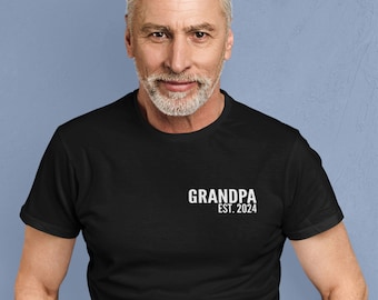 Personalised T-shirt Grandpa Est 2024 Left Chest Print Dad Best Daddy Grandad Funny Daddy Fathers Day Birthday or XMAS Gift Top in the UK