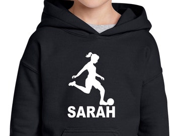 Personalised Hoodie Football GIRL Footballer kids or Women Jumper Birthday Gift Sports Soccer Club Player Children Adults Unisex Pullover