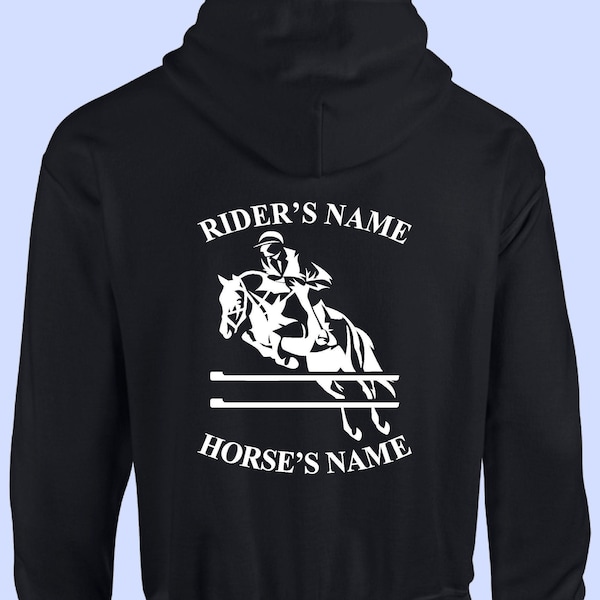 Personalised Horse Riding Hoodie Back Print Pony Rider Gift Adults Kids Women Dressage Riding Unisex Christmas Present Jumper Top