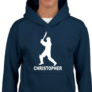 Personalisierter Hoodie, Cricket Batsman Cricketer Weihnachtspullover Geburtstagsgeschenk Sport Cricket Club Spieler Kinder Erwachsene Weihnachtspullover