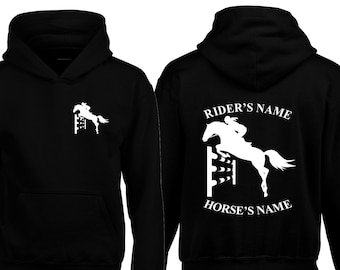 Personalised Horse Hoodie Front & Back Print Equestrian Rider Stable Dressage Boys Girls Pony Cob Men Women Kids Christmas Present Jumper