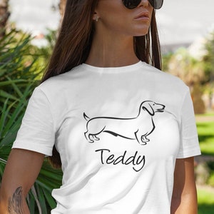 Personalised Dog T-shirt, Sausage Dog Shirt, Dog Lover T Shirt Gift Idea, Custom Pet Name Tshirt Present, Birthday Gift, Funny Tee Top