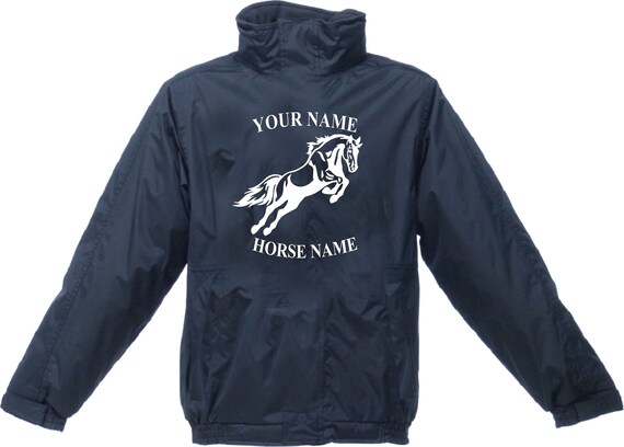 Personalised Waterproof Jacket Regatta Horse COB Pony Xmas Gifts Equestrian Bomber Jockey Mounted Dover Equine Unisex Boys Girls Coat