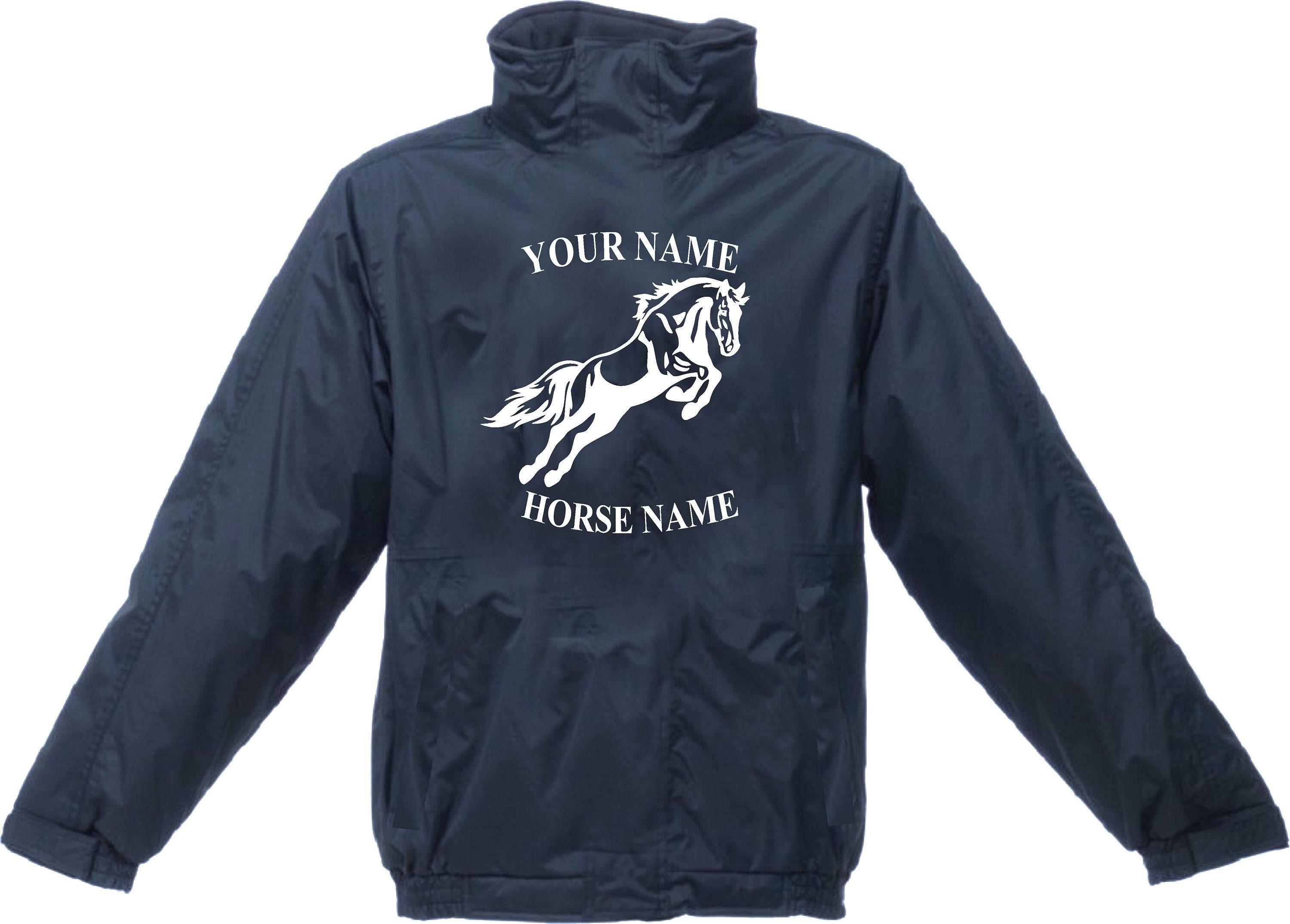 Personalised Waterproof Jacket Regatta Horse COB Pony Xmas Gifts Equestrian Bomber Jockey Mounted Dover Equine Unisex Boys Girls Coat