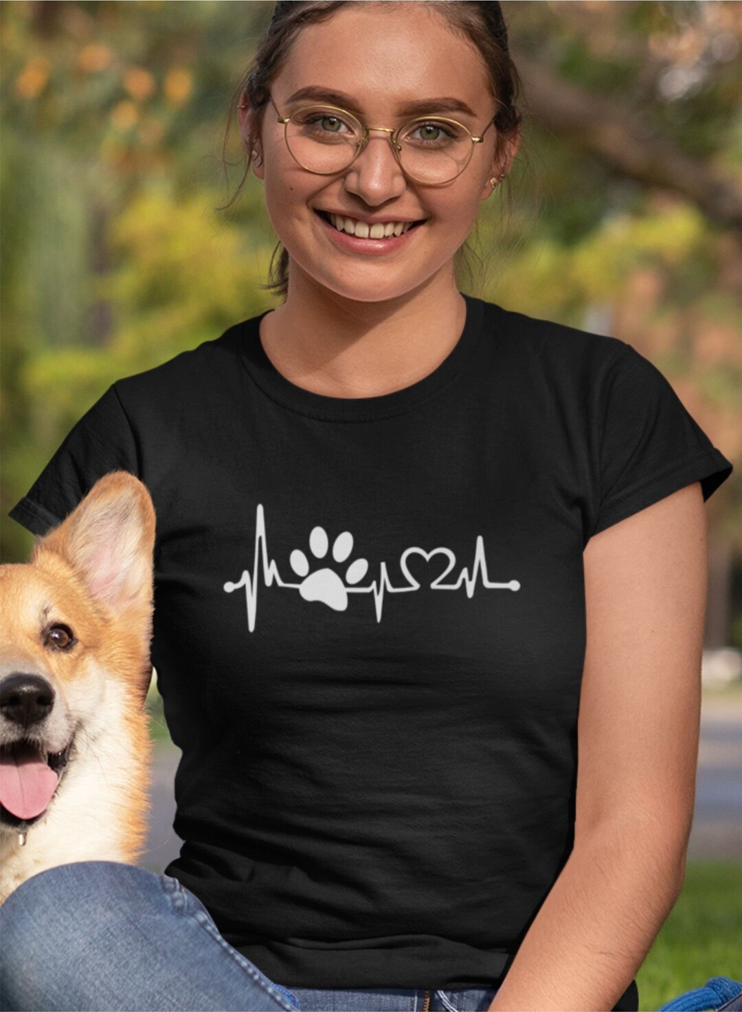 Funny Tshirt Dog Lovers Tshirt Pet Shirt Paw Heartbeat Print Animal