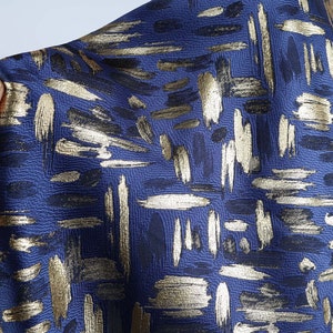 Royal blue brocade jacquard fabric gold thread patch for dress making 58&quot; wide - sold by the yard