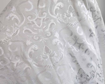 Classic White Floral Damask Jacquard Fabric for Clothing Making Materials or Baroque-decor for Home DIY Supplies 58" wide - sold by the yard