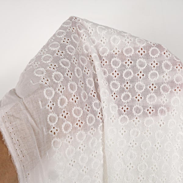 Circle Embroidered Eyelet Cotton Fabric For Sheer Curtains Wedding Veils Lightweight Blouses DIY Sewing Supplies 57" Wide –Sold By The Yard