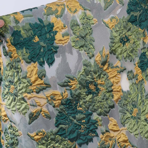 Lightweight Embossed Green plant Jacquard Organza Fabric for Dress Making Fashion Design 56 inch Wide - Sold by the yard