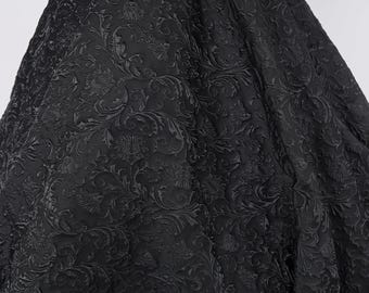 Effen zwarte verhoogde acanthusbladeren Jacquardstof voor doe-het-zelfkleding Avondjurken Woondecoratie en naaimaterialen 63" breed - op maat verkocht