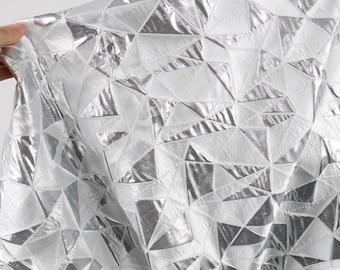 Silver triangles brocade jacquard fabric for dress making 58 inch wide - sold by the yard