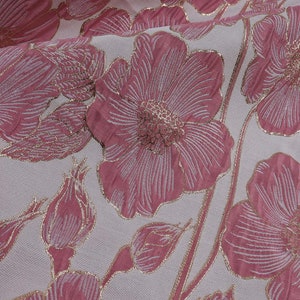 Pink poppy flower jacquard fabric for dress making 55 inch wide - sold by the yard