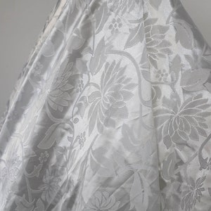 WHITE Glossy flower Polyester Jacquard Fabric 58&quot; wide - sold by the yard