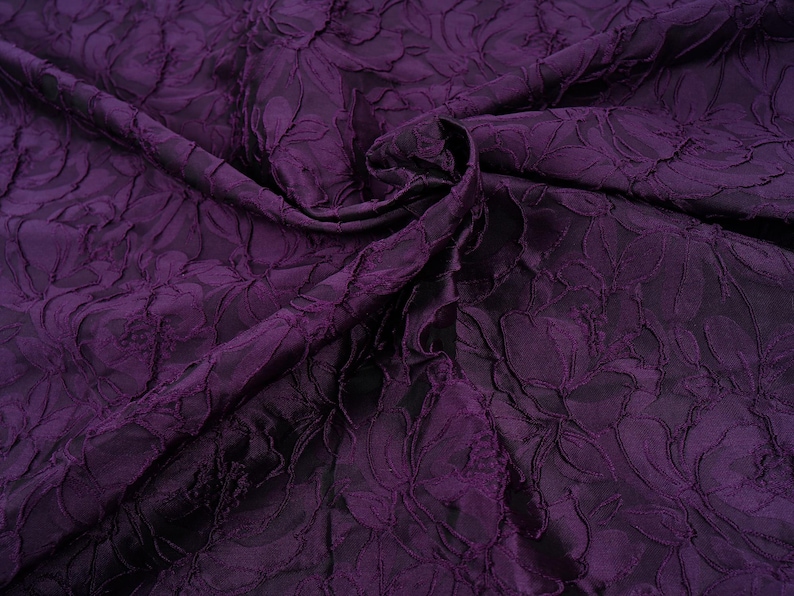 Classic Style Purple Embossed Blossom Pattern Jacquard Fabric for DIY Sewing Cloth Apparel Decoration Materials 57" Wide - sold by the yard