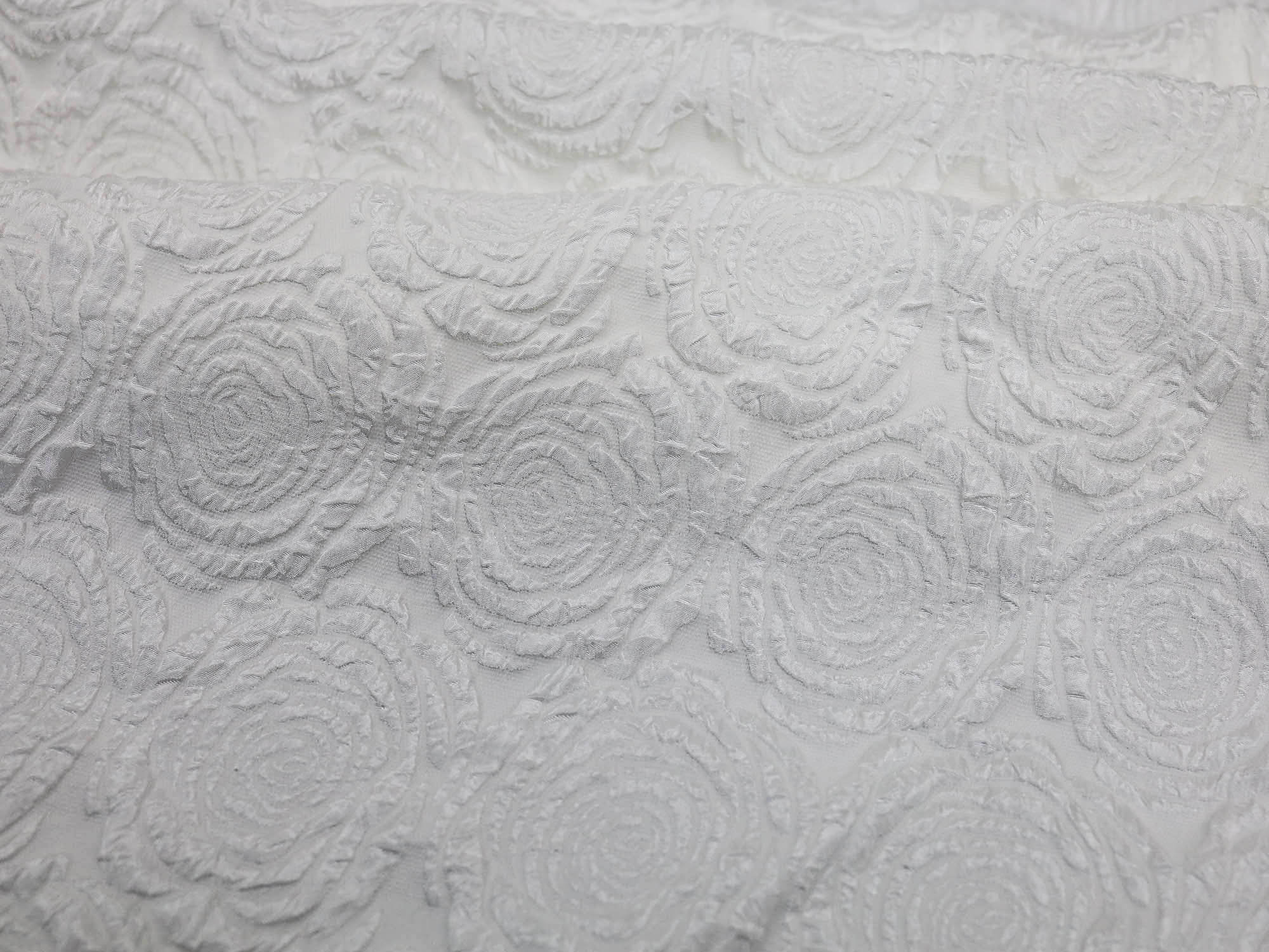White Embossed Rose Flower Polyester Jacquard Fabric 58 Etsy