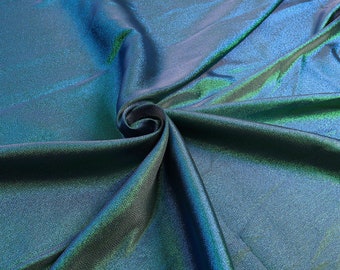 Iridescent Jacquard Fabric polyester Metallic thread 58" Wide - (Green + Blue fiber blending) - sold by the yard
