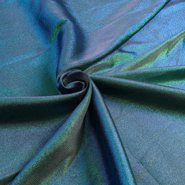 Iridescent Jacquard Fabric polyester Metallic thread 58" Wide - (Green + Blue fiber blending) - sold by the yard