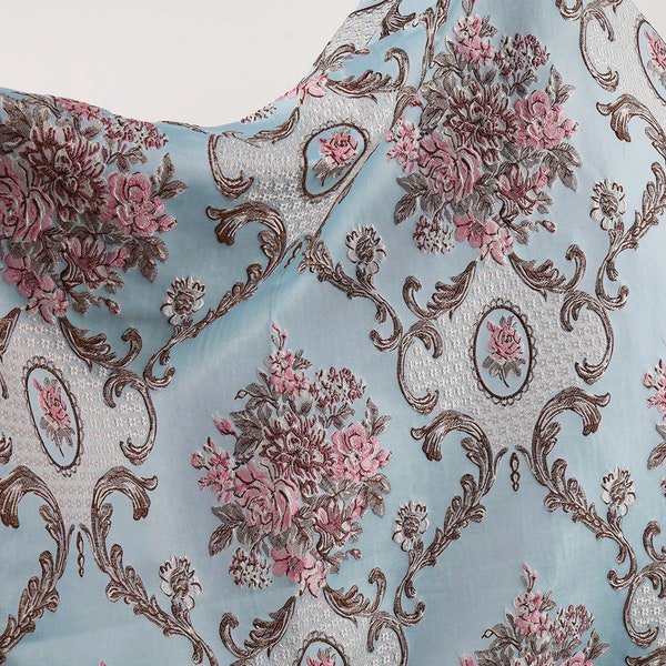 Classic flower brocade fabric jacquard textile Embossed upholstery material 58" wide - sold by the yard
