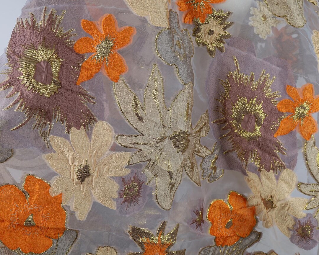 Embossed Multicolor Large Flower Organza Fabric for Dress Etsy