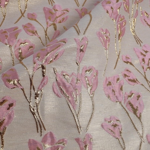 Metallic thread Pink Flower Jacquard Fabric for Dress Making 60" wide - sold by the yard