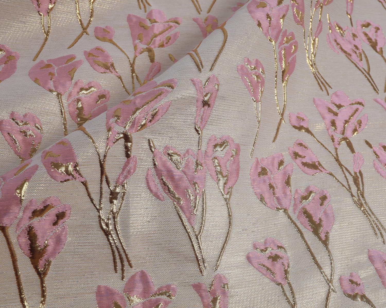 Metallic Thread Pink Flower Jacquard Fabric for Dress Making