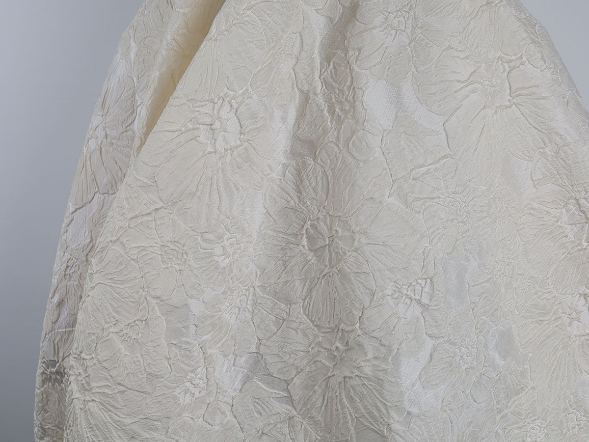 Ivory Embossed Flower Jacquard Fabric 58