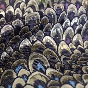 Multi-color feather brocade fabric gold thread jacquard textile dress making fabric 58&quot; wide - sold by the yard
