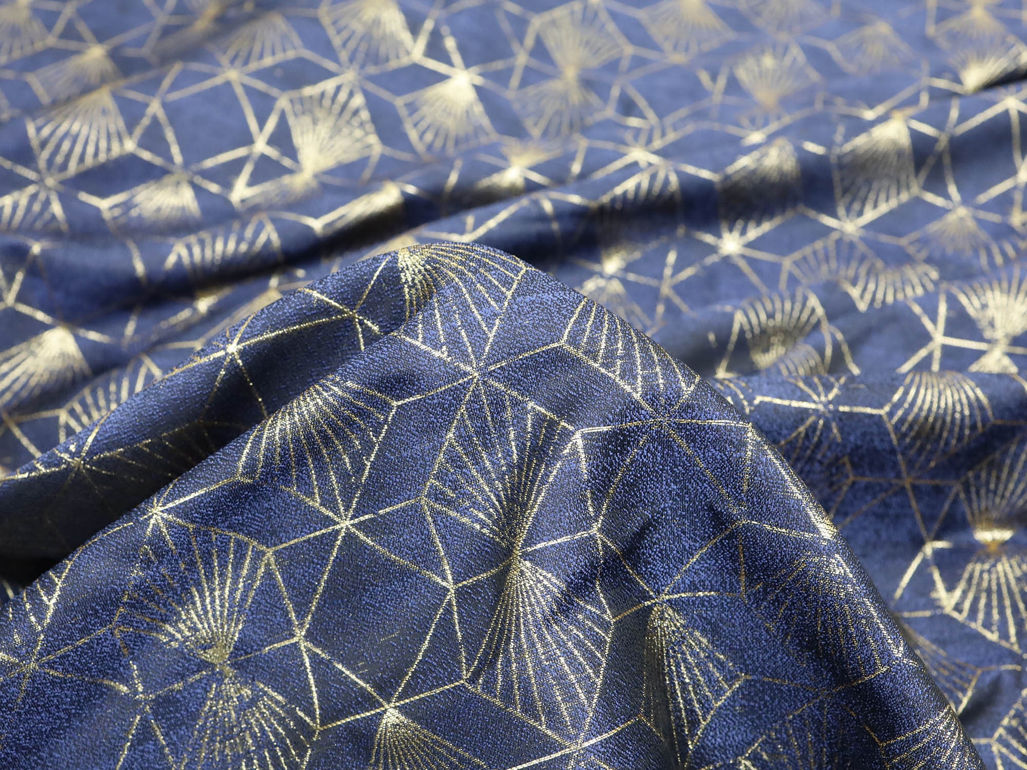 Iridescent Jacquard Fabric Polyester Metallic Thread 58 Wide blue
