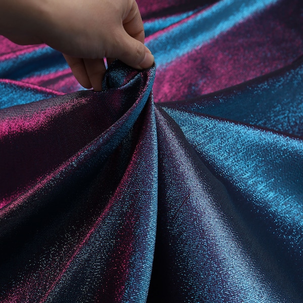 Iriserende Jacquard Stof polyester Metallic draad 58" Breed - (Blauw + Fuchsia vezelmenging) - verkocht op maat gesneden