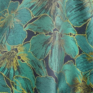 Gold thread Green flower jacquard fabric for dress making 58&quot; wide - sold by the yard
