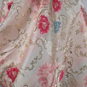 Classic floral brocade fabric gold thread jacquard textile 58" wide - sold by the yard
