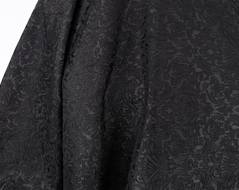 Retro Black Ornate Floral Damask Jacquard Fabric for Fine Lady's Dresses or DIY High-end Clothing Supplies 61" Wide - sold by the yard